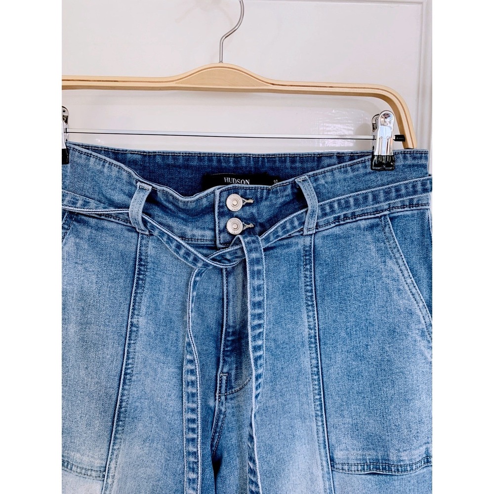 Hudson Cropped High Waist Tie Waist Wide Leg Jeans Medium Blue Size 10 30 - Picture 7 of 16